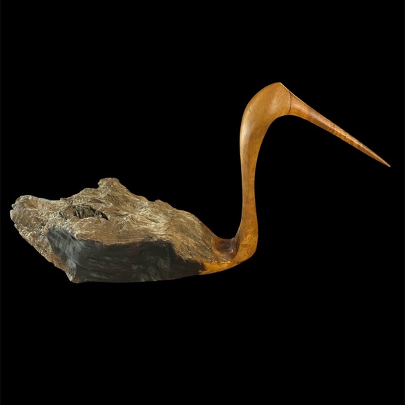 VTG Hand Carved Wood Coastal Bird Sculpture Driftwood Heron Whimbrel Cormorant - Picture 4 of 13